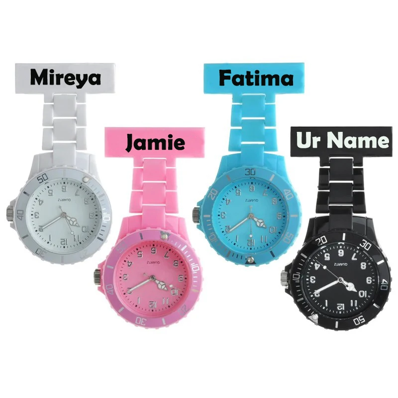 large-easy-read-dial-nurse-watch-with-personalized-laser-engraved-name-pin-brooch-disinfection-healthcare-medical-plastic-fob-cl