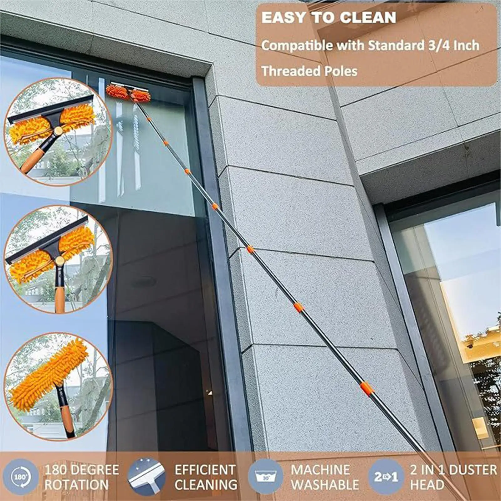 Extension Duster Extra Long Duster Window Squeegee Cobweb Remover Cleaning Tool For Outdoor Glass Furniture Home Roof Indoor