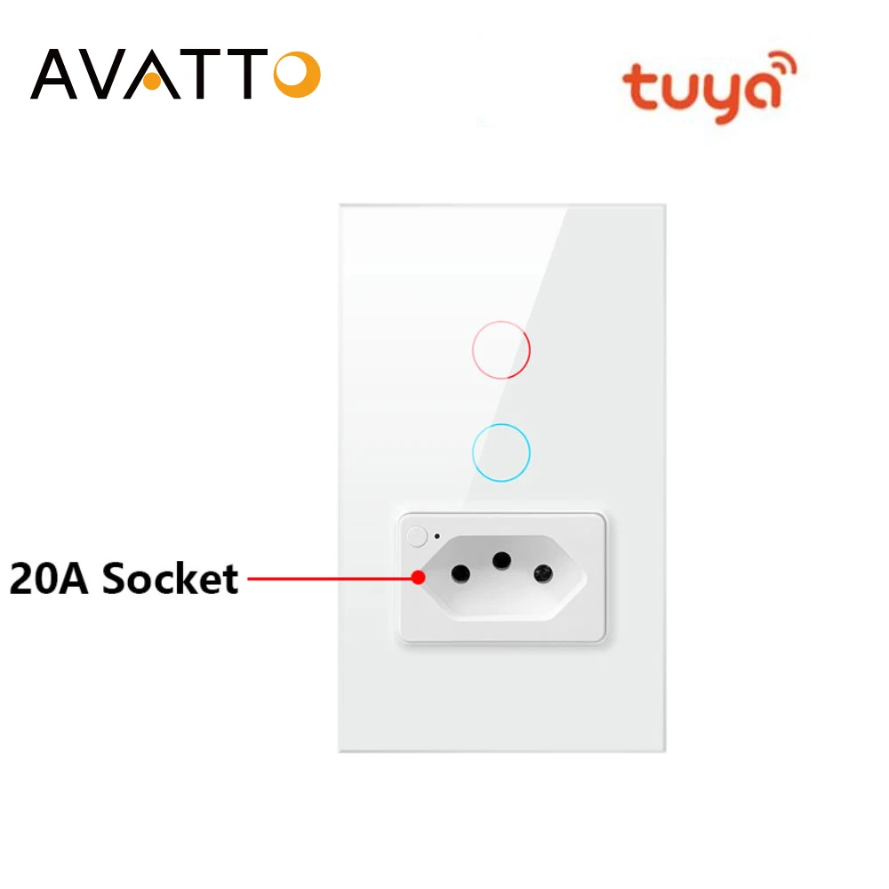 AVATTO WiFi/Zigbee Smart Wall Light Switch & 20A Socket Brazil Standard 4X2 Glass Panel Light Switch,Work For Alexa Google Home