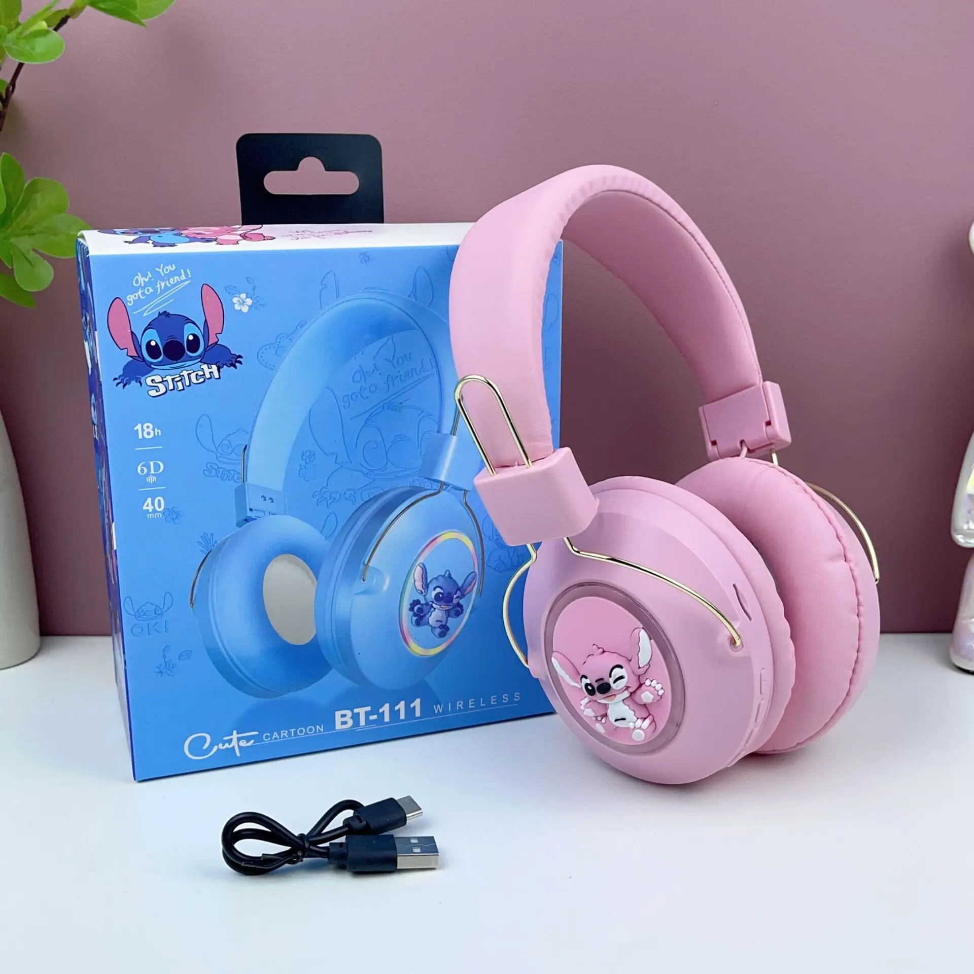 Sanrio Kuromi Stitch Cartoon Bluetooth Sports Earphones with LED Lights Illuminating Wireless Headworn Gaming Esports Earphones