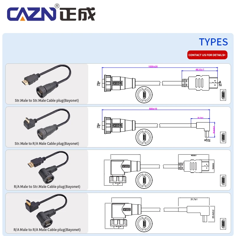 Waterproof Multimedia Interface Connector Bayonet Type Straight Head with Cable Plug - Durable Data Transmission Accessory