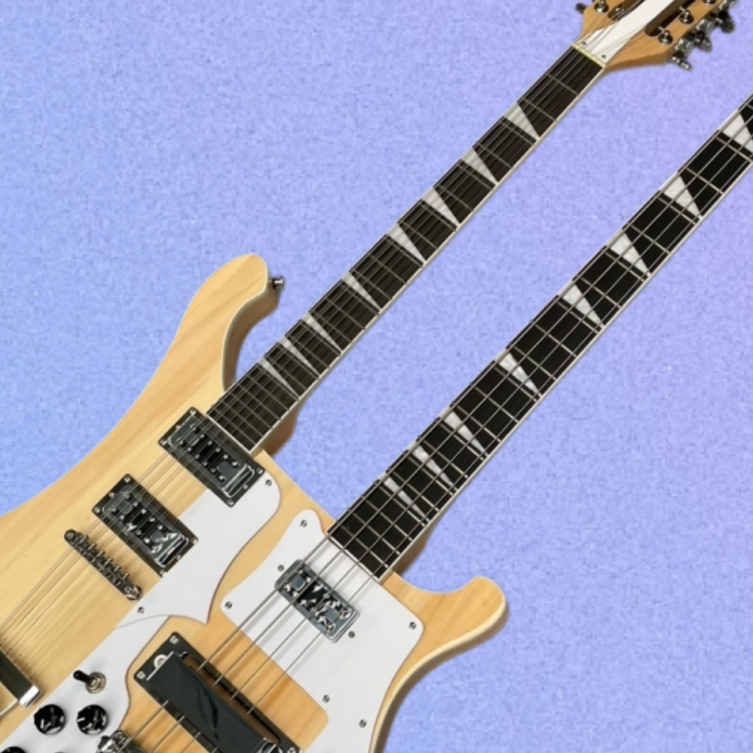 Double-neck electric bass guitar,12+4 strings,white split-body pickguard,rosewood fingerboard guitars,stage performance guitarra
