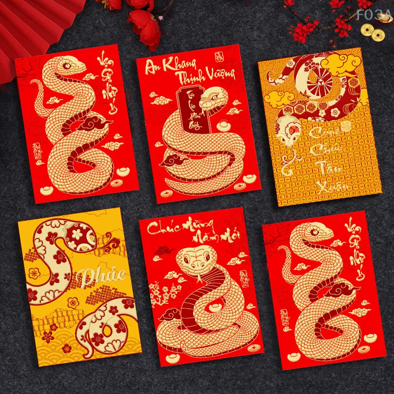 6 Pcs Short Year Of The Snake Spring Festival Red Envelope Gift Chinese Money Envelopes 2025 Paper Fengshui Hongbao Pockets