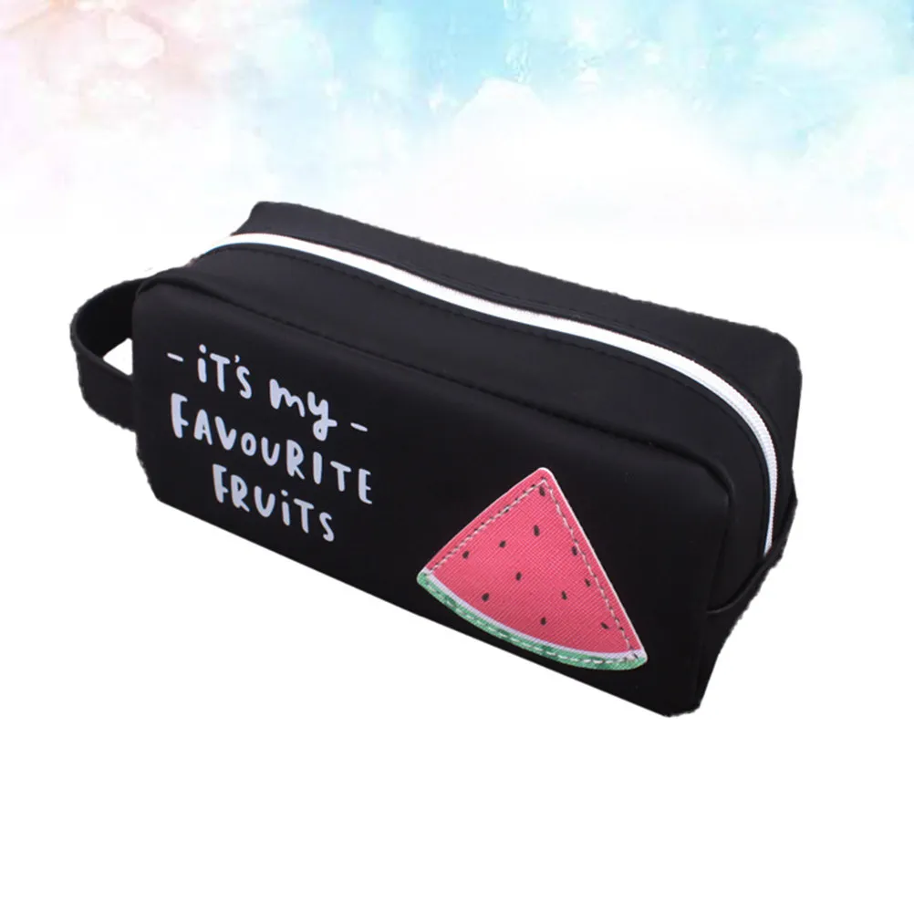 Fruits Pattern Silicone Pencil Case Large Capacity Smooth Zipper Multifunction Student Pen Bag Stationery Pouch