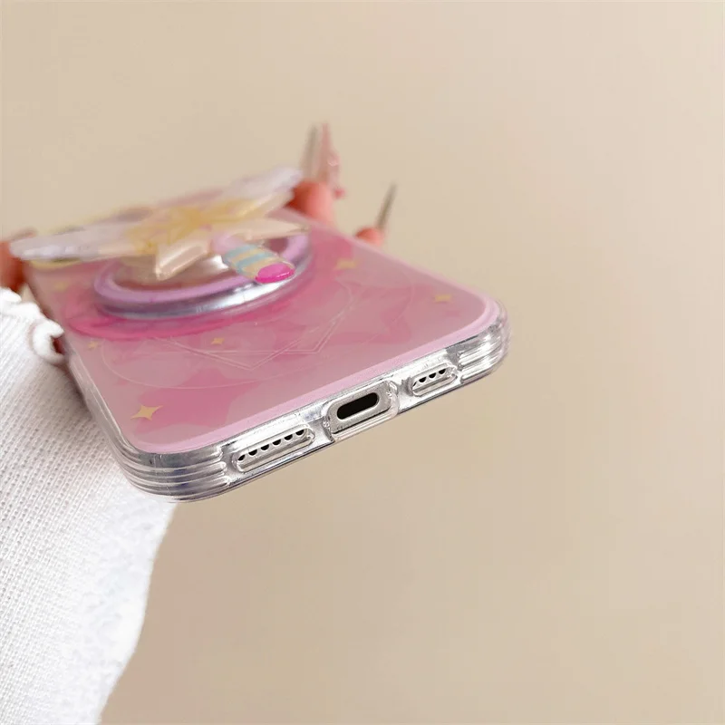 Casing Ponsel Bintang Magsafe Dudukan Magnetik Bentuk Sayap Lucu untuk iPhone 14 13 15 16 Pro Max 15 Pro Pengisi Daya Nirkabel Sampul Lucu Fundas