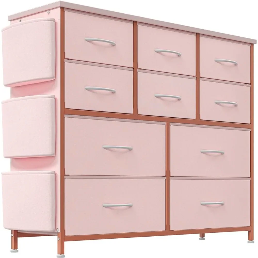 Dresser for Bedroom With 10 Drawers Recamera Furniture Dressing Table With Mirror Hallway Nightstands Entryway (Pink) Closet