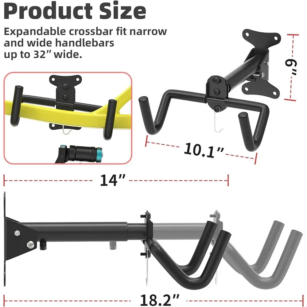 Bike Wall Mount Hanger,Indoor Bicycle Storage Rack. High Strength Steel Thick Foam for protection Length and Angle Adjustable