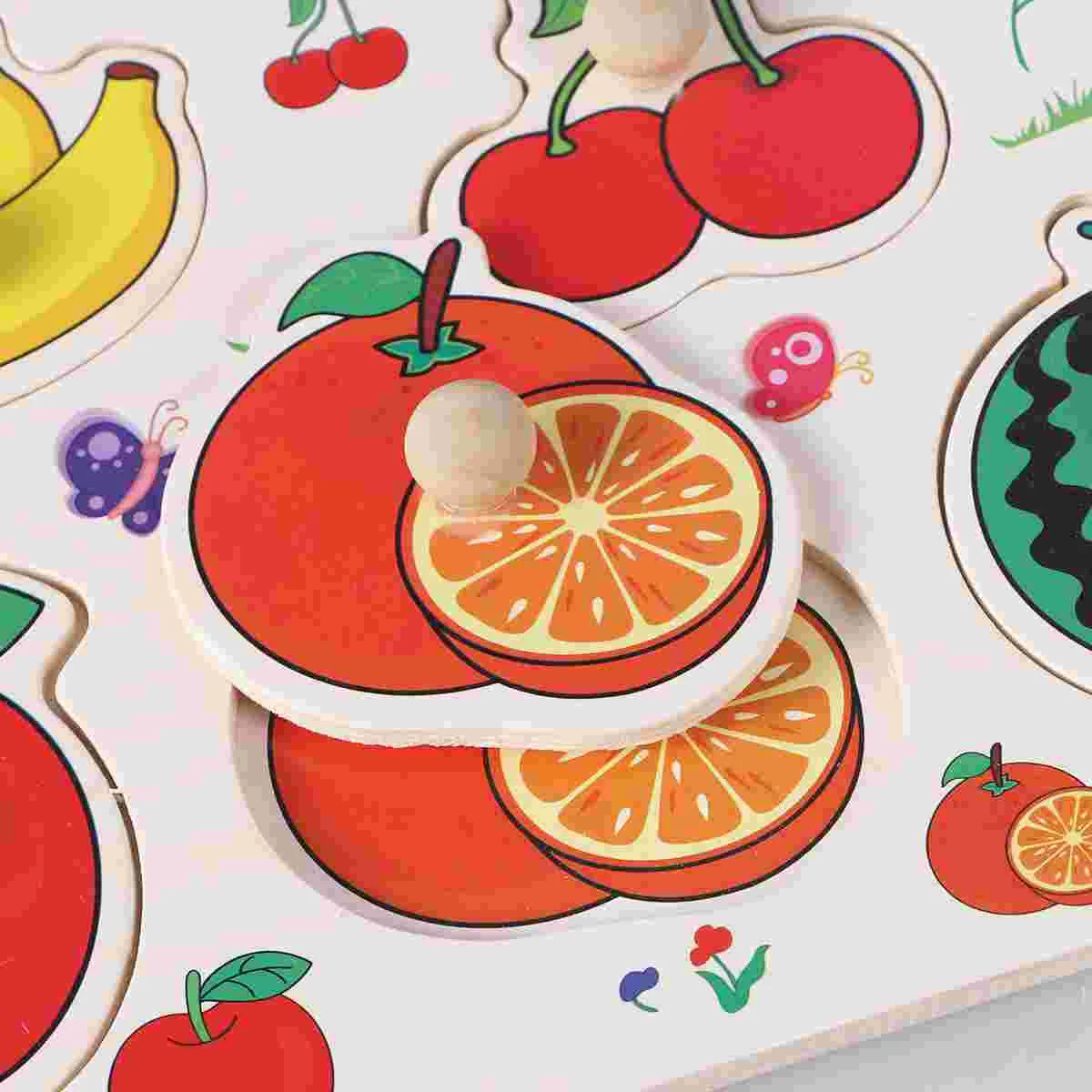 2 pezzi di puzzle con pomello in legno, frutta e verdura, giocattolo educativo precoce prescolare per puzzle con pomello per bambini