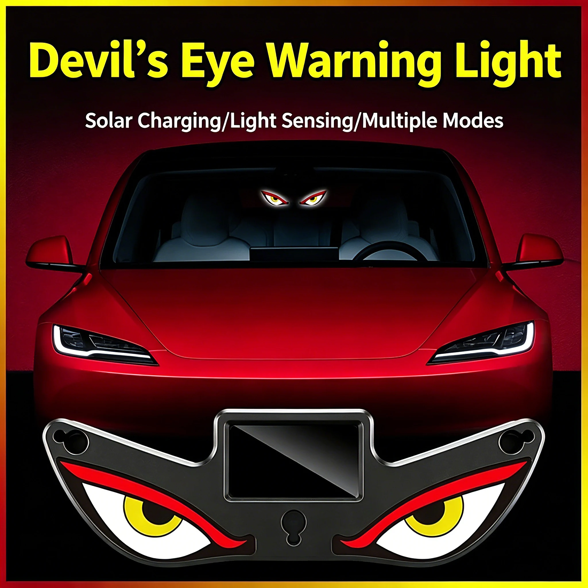 NEW Car Devil Eye Solar Wireless Decorative Light LED Warning Light Triangular Window Rear Window Car Fun Ambient Light
