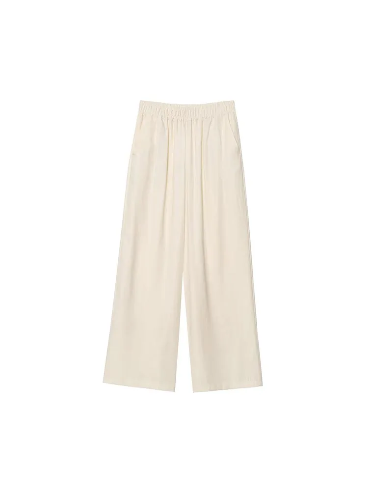 2025 여성 여름 와이드 레그 팬츠 패션 캐주얼 솔리드 밴딩 허리 루즈핏 여성 우아한 스트릿 팬츠 트라우저 의류