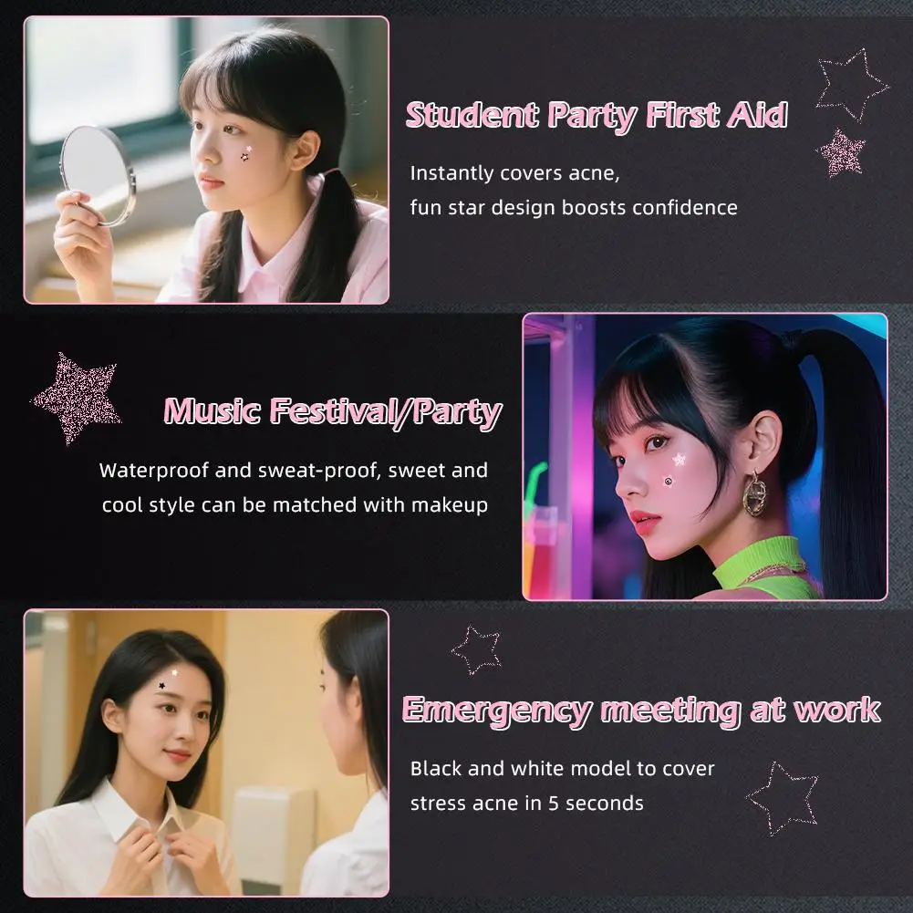 Ensemble de patchs d'acné en forme d'étoile noir et rose, 220 pièces, Style doux et Cool Y2K PE correcteur de boutons, estompe les marques d'acné, accessoire de soins du visage