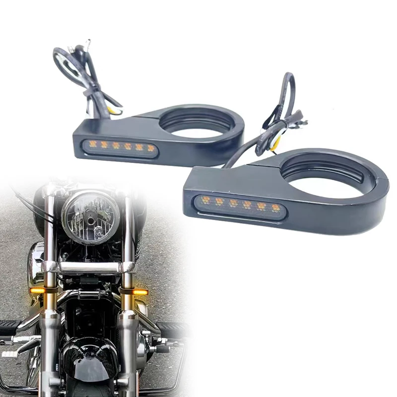 Aluminum Alloy Motorcycle front LED Turn Signal light Amber flasher signal lamp 41mm fork tubes for Honda Suzuki Yamaha 12V