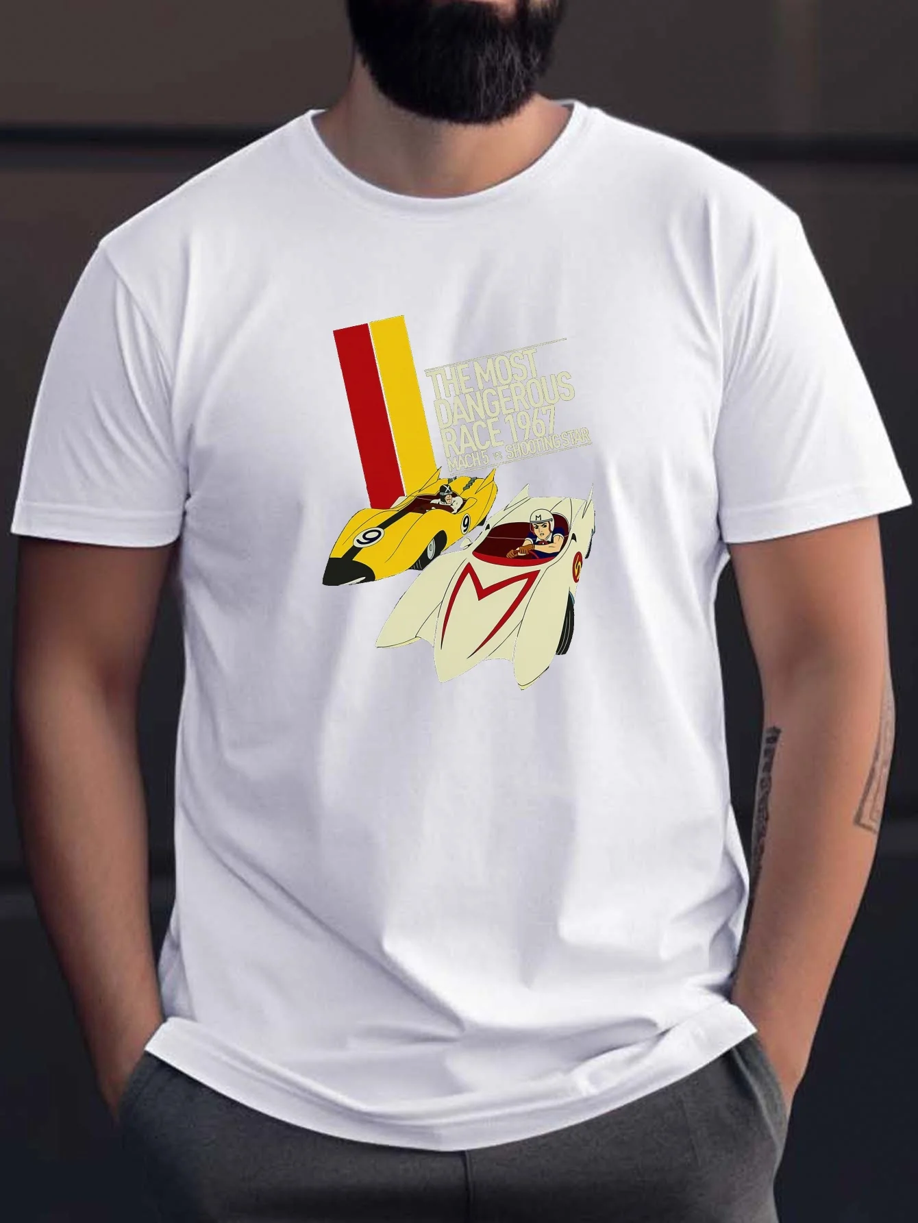 Cars Racing Print Tee Shirt, Tees For Men, Casual Short Sleeve T-shirt For Summer