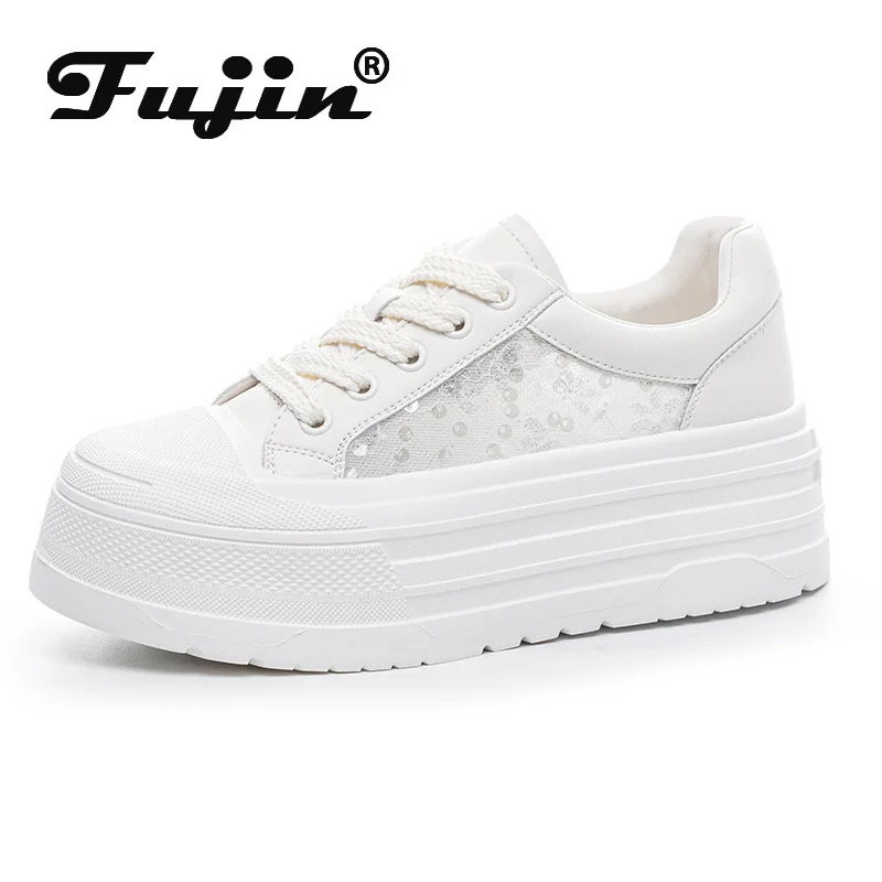 

Fujin 6cmair сетчатые дышащие тапочки из микрофибры на платформе, женские сандалии высокого бренда на танкетке, туфли на плоской подошве с круглым носком