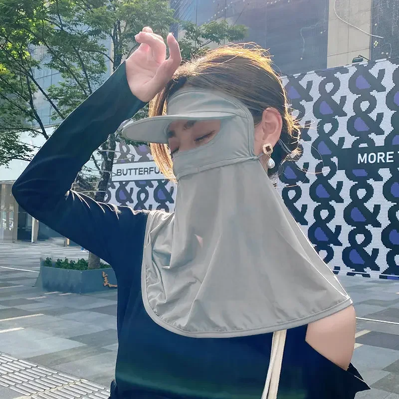 Sunscreen Mask with Detachable Hat-Brim Adjustable Ear Loop Breathable Ice Silk Face Cover UV Protection Summer Outdoor Sports. image 4