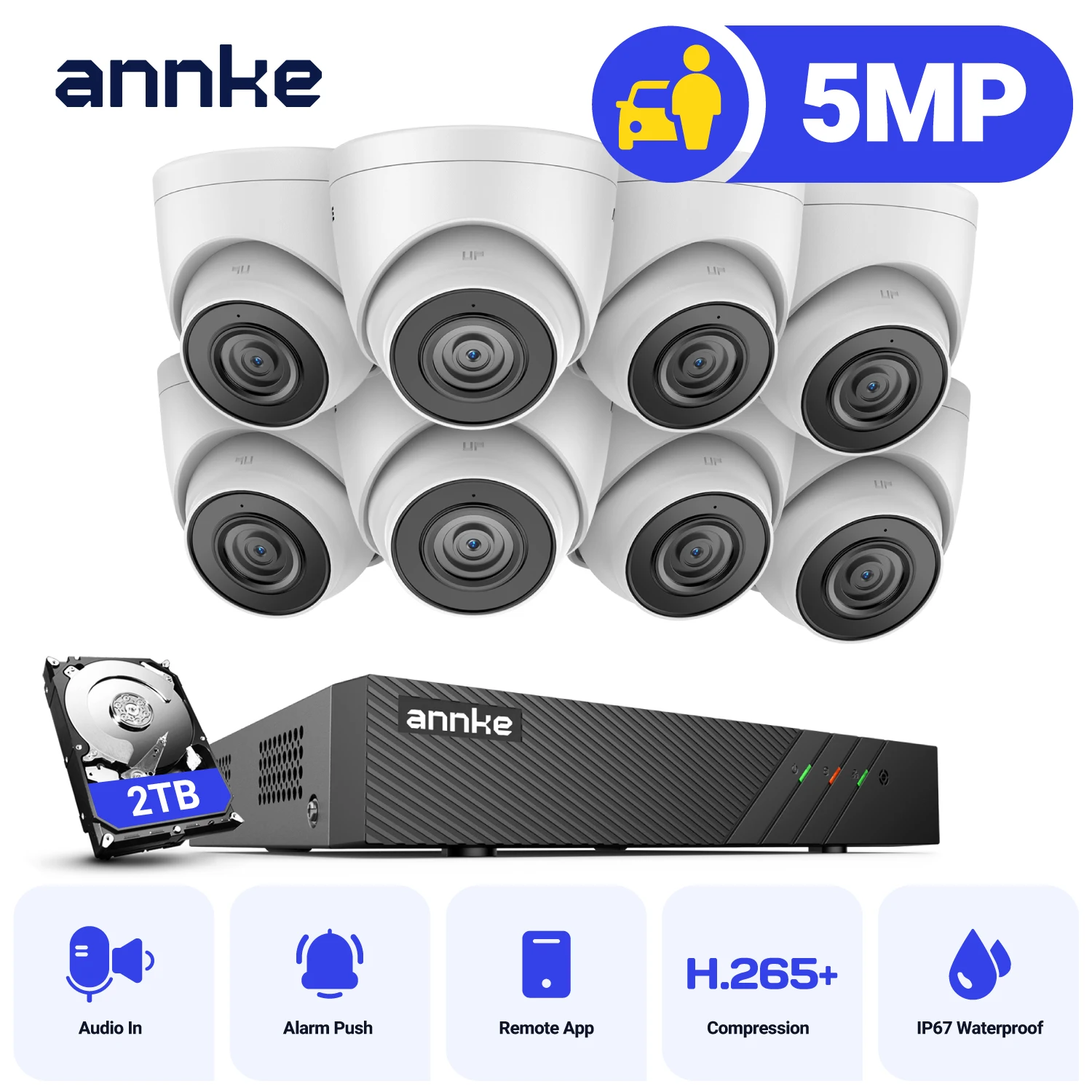 ANNKE H500 5MP PoE IP caméra de Surveillance Kit 5MP étanche PoE caméras de sécurité 8ch NVR système de caméra de détection de mouvement