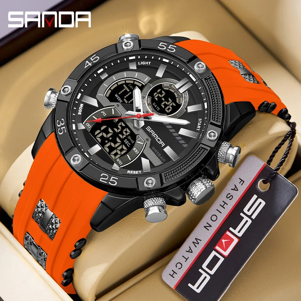 

Sanda 2024 New Dual Screen Men's Digital Watch Nightlight Waterproof Multifunctional Popular Men's Alarm Clock Wristwatch 6162