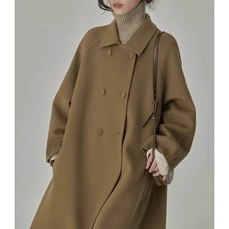 

Autumn Winter New Retro Lady Jacket Female Baggy Woolen Blends Coats Girls Classic Korean Hot Sale Designer Thin Clothes