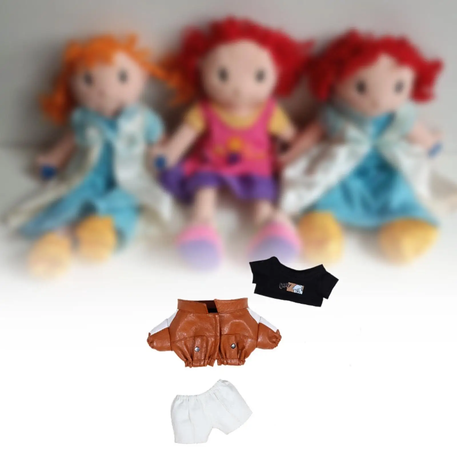 

20cm Plush Doll Clothes Cotton Doll Jacket Pants and T Shirt Set Photo Props
