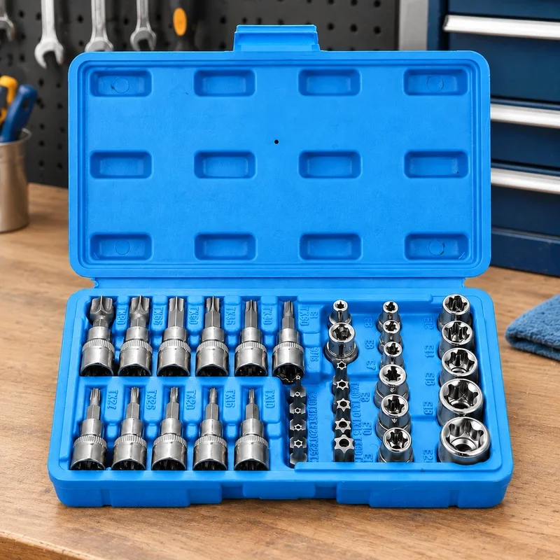 Complete 34-Piece Star and Torx Socket Kit with Male & Female Bits, 1/4