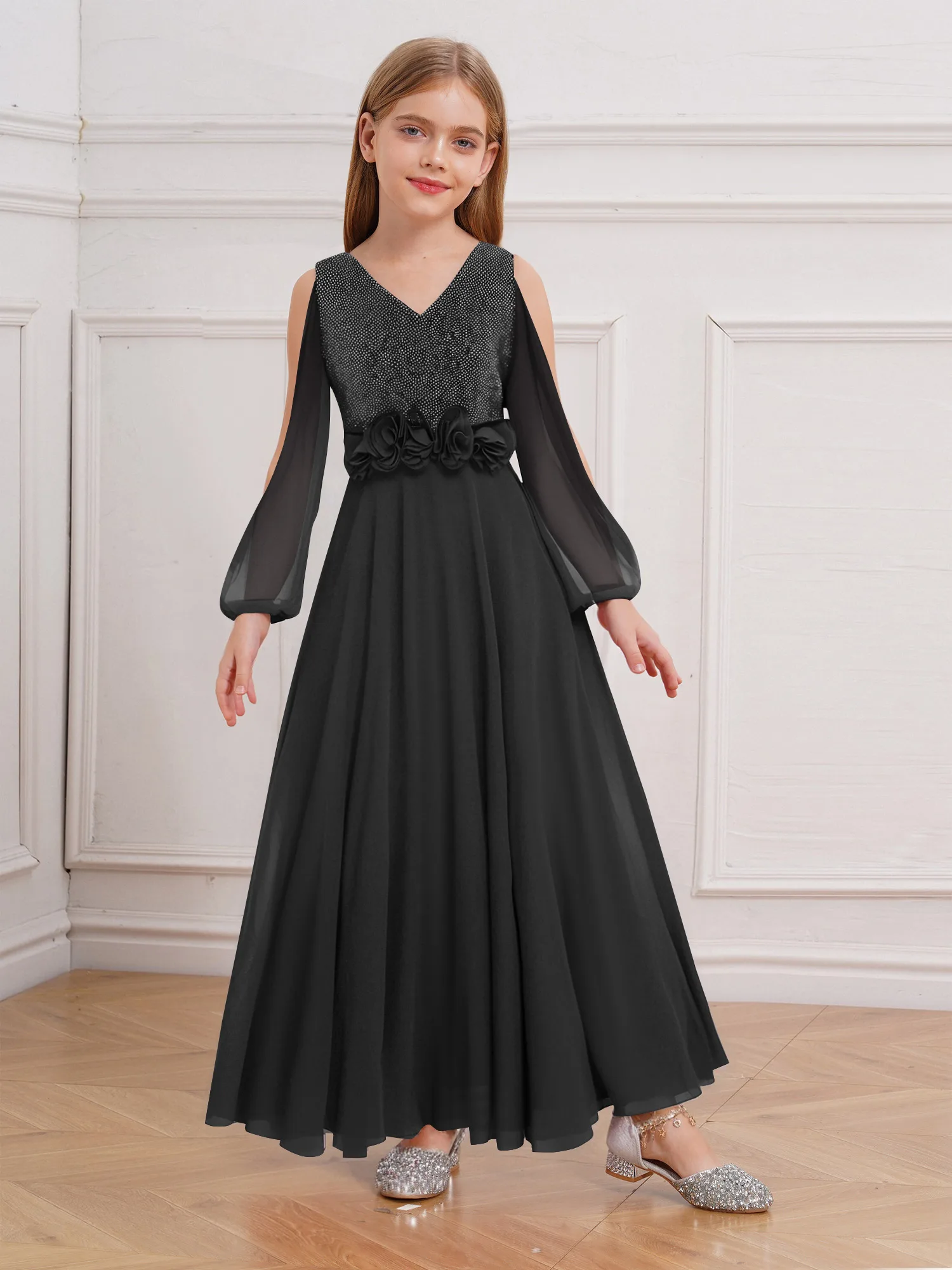 فستان قاعة الرقص للأطفال فساتين حفلات شيفون للفتيات لحفلات الزفاف والحفلات الراقصة أزياء الأميرة