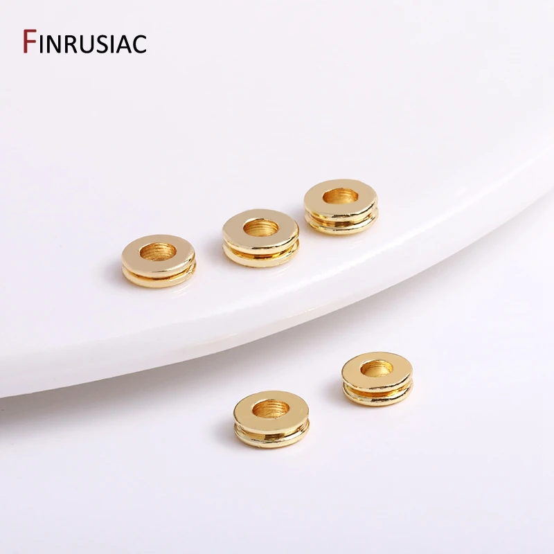 14k Gold Plated Round Flat Double Wheel Beads Brass Smooth Loose Spacer Beads For Jewelry Making Supplies Accessories Wholesale