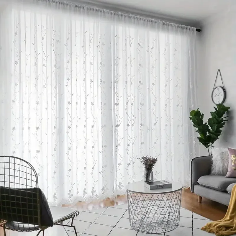 Living Room and Bedroom Sheer Curtains, Transparent Window Curtains, White Milk-stitched Curtains