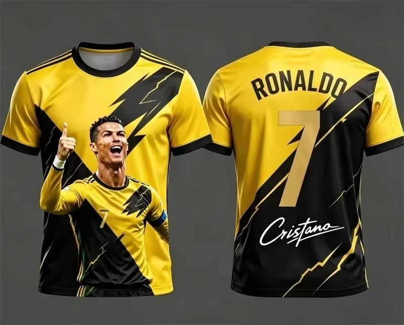 Men's Football Jersey T-Shirt, Featuring Cristiano Ronaldo's Signature Print, Comfortable and Breathable