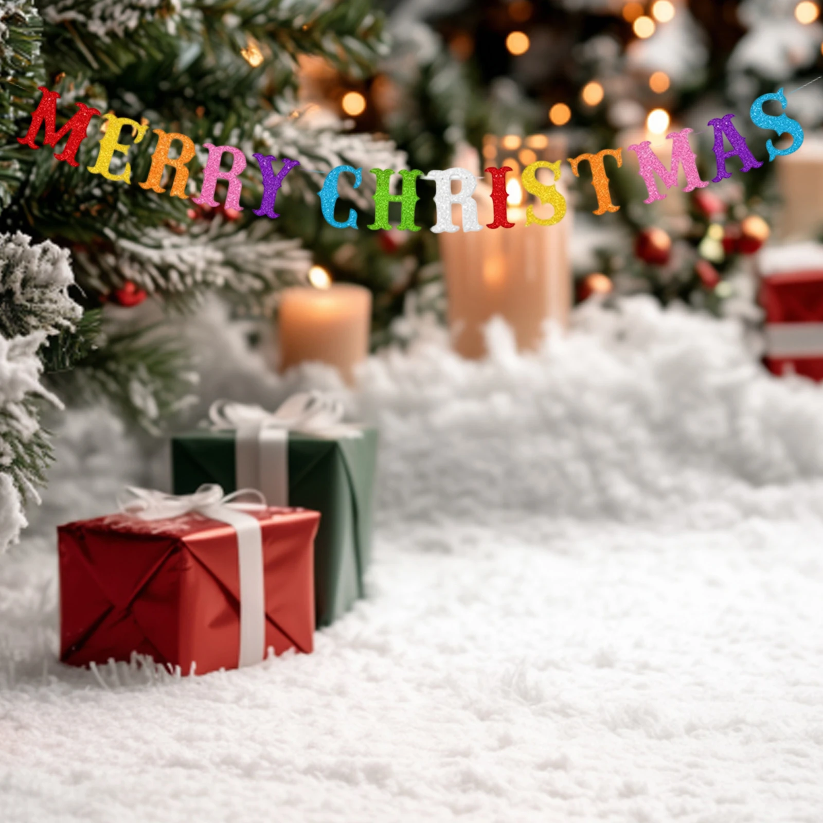 Christmas Banner Christmas Tree Letters Hanging Paper Decorations for Fireplace Wall Window Party Favors