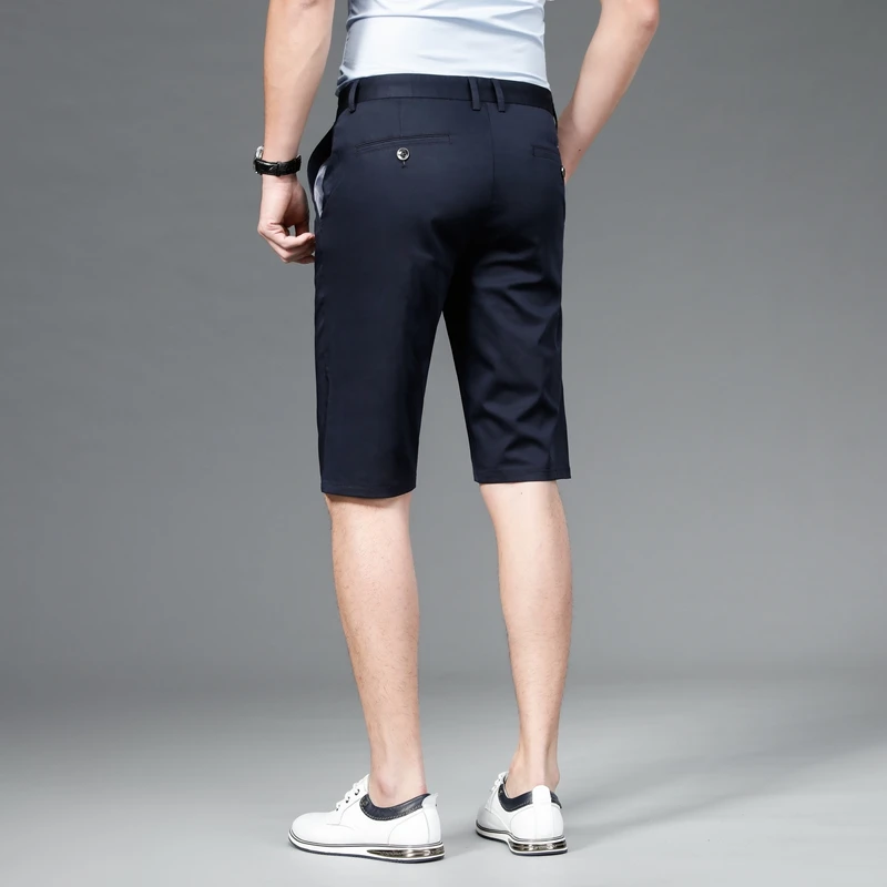 Summer Leisure Cotton Elastic Shorts for Men\'s 2024 New Over the Knee Middle Pants with Straight Sleeve Business Split Pants for