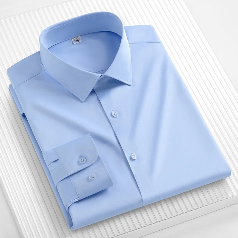 

New Anti-Wrinkle Men Shirts Long Sleeve Dress Shirts For Men Slim Fit Camisa Social Business Blouse Blue-White Office Shirt 5XL