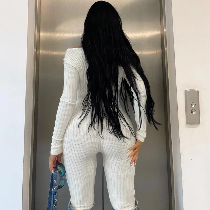 Ribbed Long Sleeve Jumpsuits One Piece Solid Elegant Bodycon Fall Winter Clothes 2022 Women Club Casual Sexy Jumpsuit Bodysuit