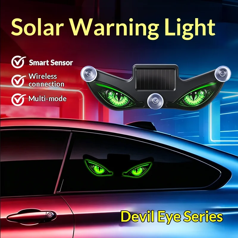 2Pc Car Solar LED Atmosphere Light – Dynamic Eye Pattern, USB Rechargeable, Universal Window Decoration for Auto Interior
