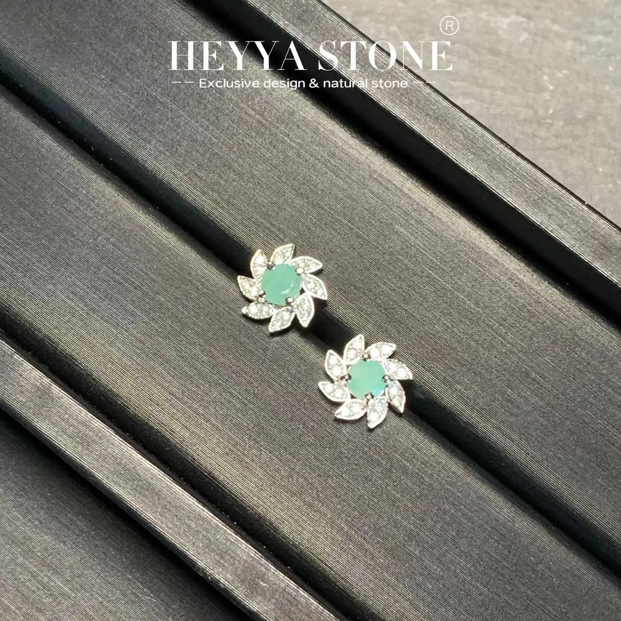 HEYYA STONE Natural Emerald Stud Earrings For Women 925 Silver Earrings Simple Fine Jewelry Stone Gemstone Classic Style