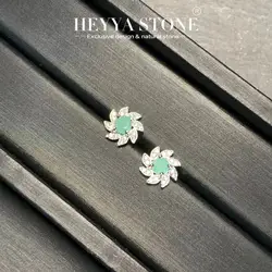 HEYYA STONE Natuurlijke Smaragd Stud Oorbellen Voor Vrouwen 925 Zilveren Oorbellen Eenvoudige Fijne Sieraden Steen Edelsteen Klassieke Stijl