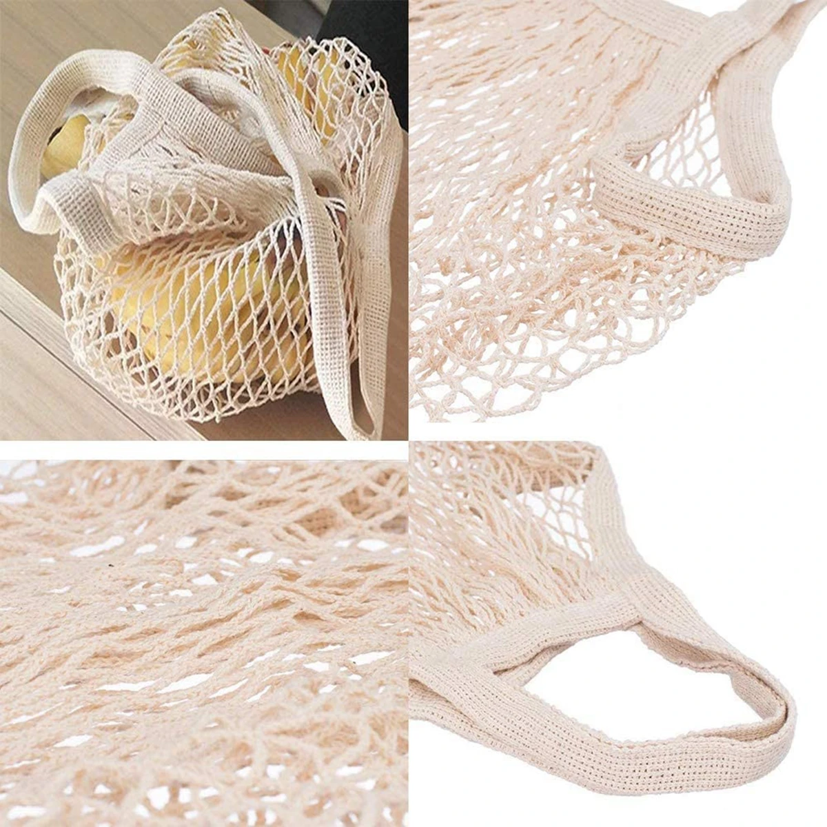 Cotton Mesh Grocery Bags for Vegetable Fruit Reusable String Shopping Bag Storage Handbag Totes Mesh Net Bags Short Handle