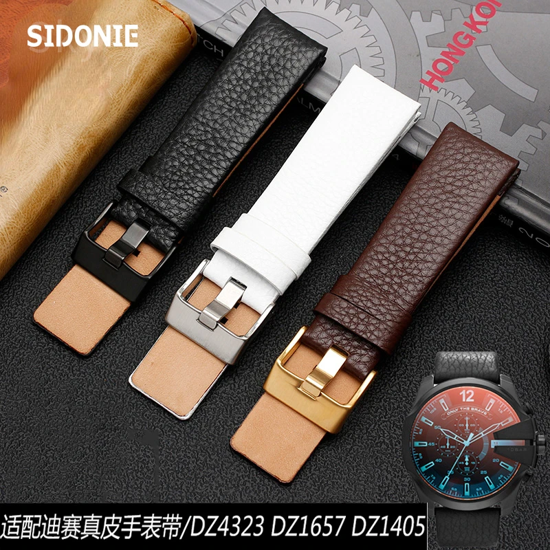 Genuine Leather Watchband for Diesel Watch Belt DZ7257 1657 4323 7314 7313 7371 Straps 22 24 26 27 28 30mm Black Brown White