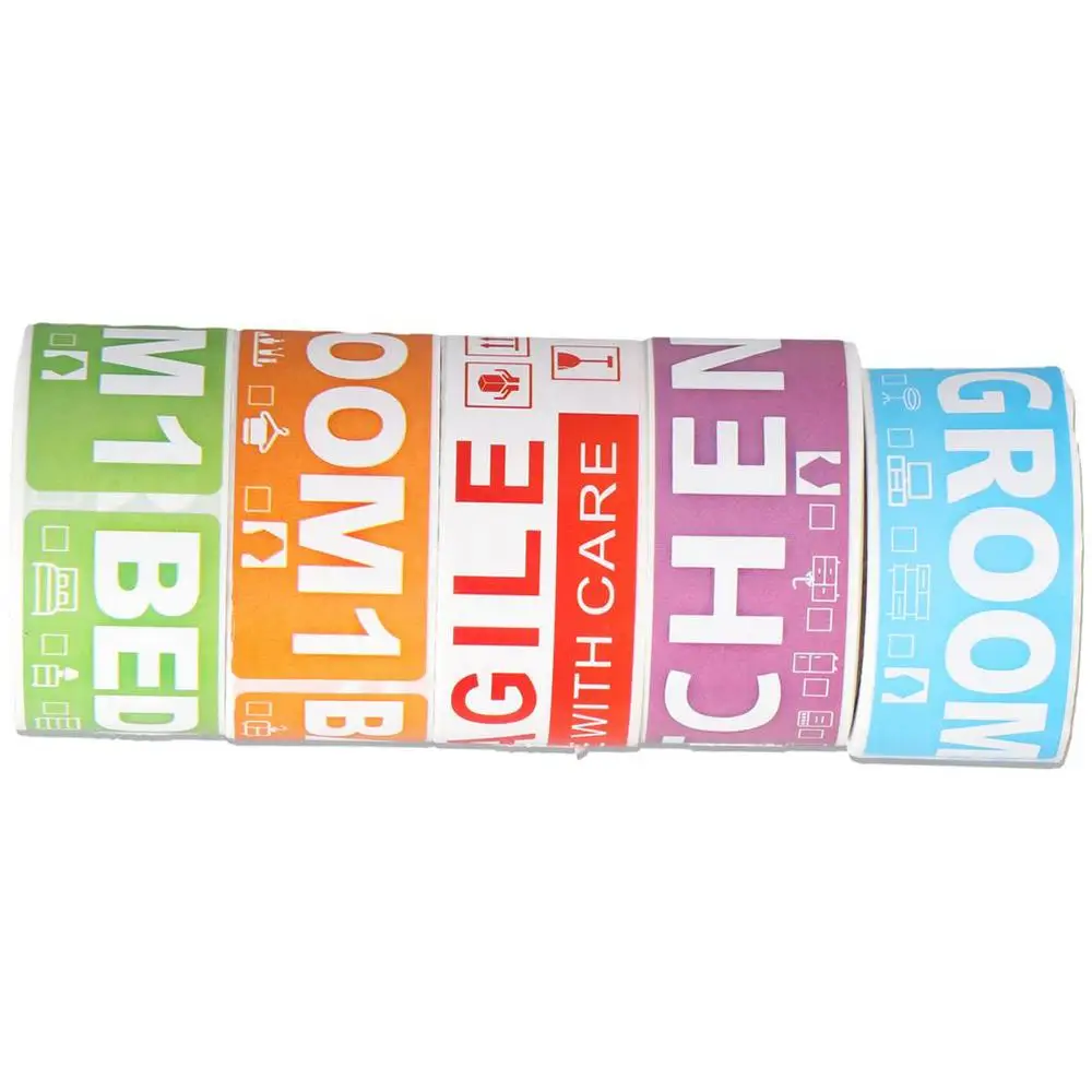 5Rolls 250 PCS 50PCS/roll Moving Fragile Labels Stickers 5Rolls 5 Color Self- Adhesive Label 250 PCS Label Rolls Apartment