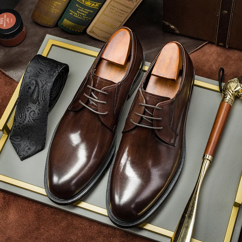 Brushed Finish Derby Shoes!New Korean-style men's business formal leather shoes