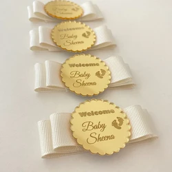 25/50/100 Pcs Personalized Gold Mirror Wavy Round Labels Custom Engraved Baby Names Baptism Wedding Party Table Decor Gift Tags