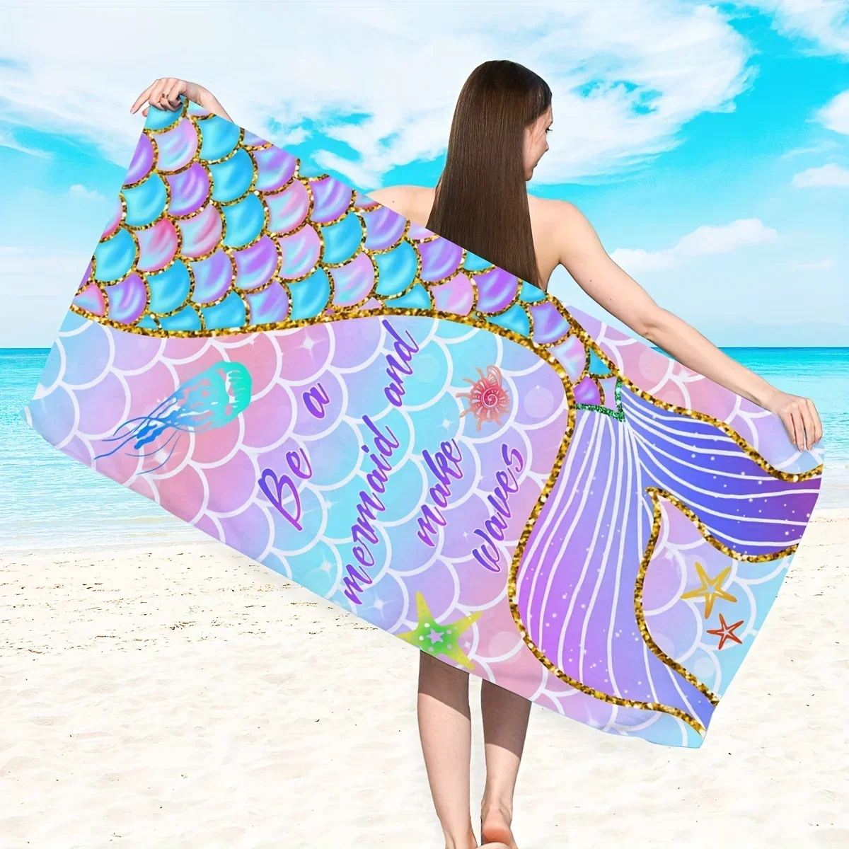

1 pc Enchanting Soft Microfiber Mermaid Beach Towel - Super Absorbent, Lightweight & Vibrantly Colored for Swift Drying,Swimming