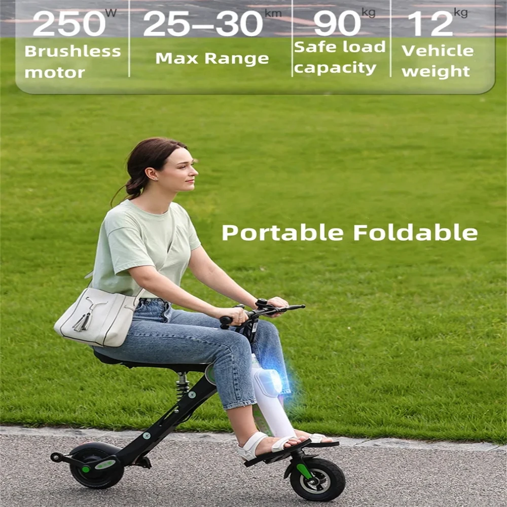 10 Inch 3 Wheeled Electric Mini Bike Foldable For Adults Women's 250W Travel Mobility Scooter with seat Lightweight City