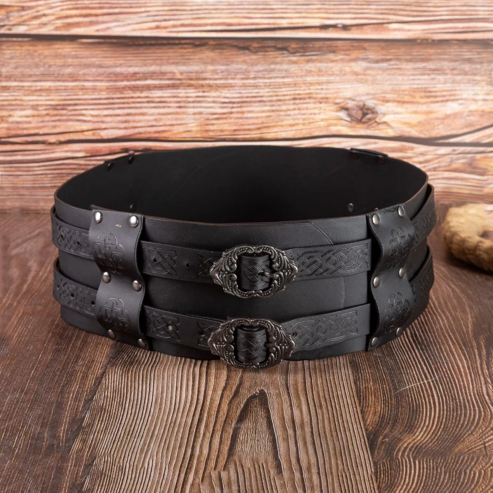 Interesting Embossed Viking Renaissance Belt Vintage PU Celtic Belt Printing Knight Leather Medieval Waistband Adult