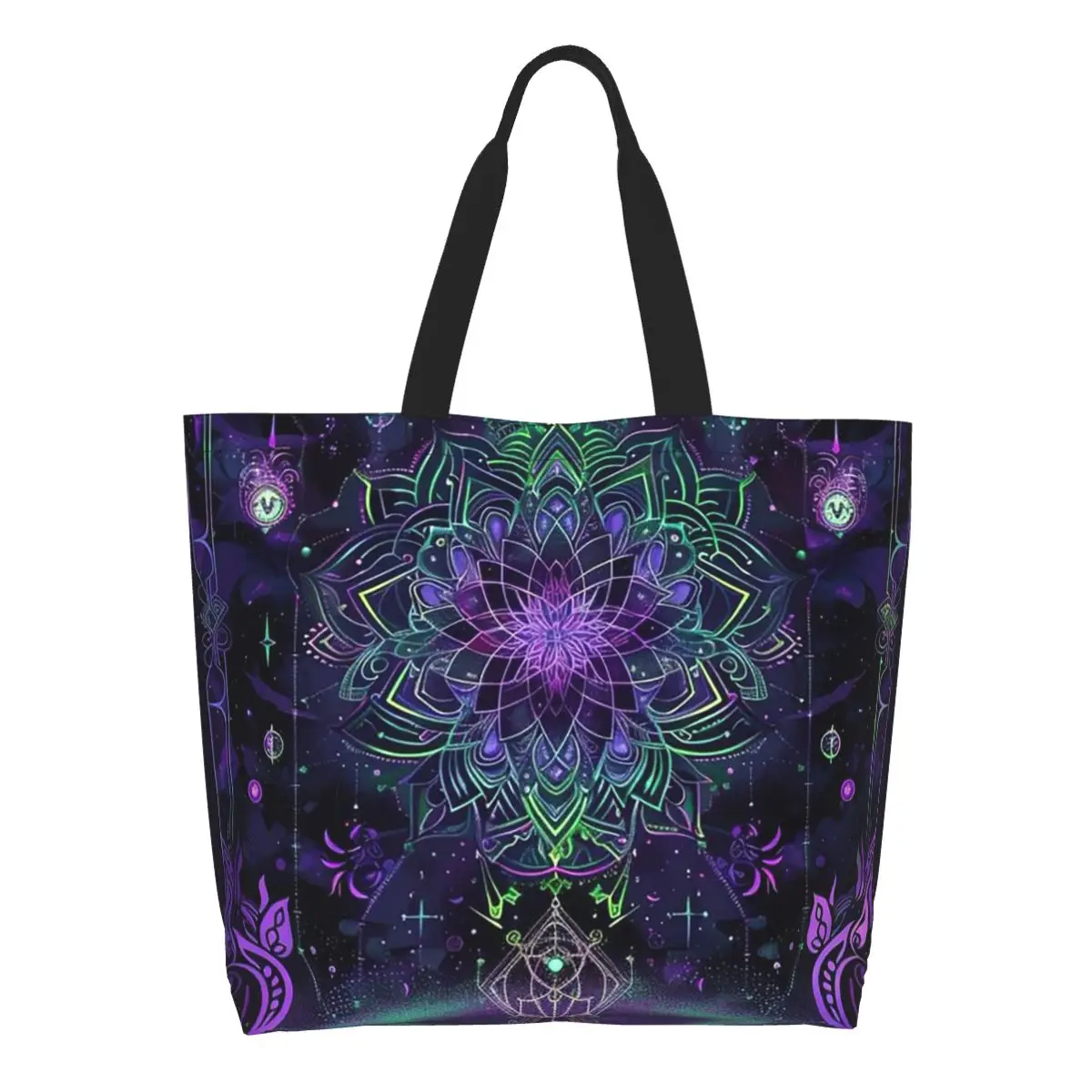 Celestial Neon Glow With Astrological And Starry Night Shopping Tote Bag Canvas Shoulder Bags Shopper Grocery Handbag Women