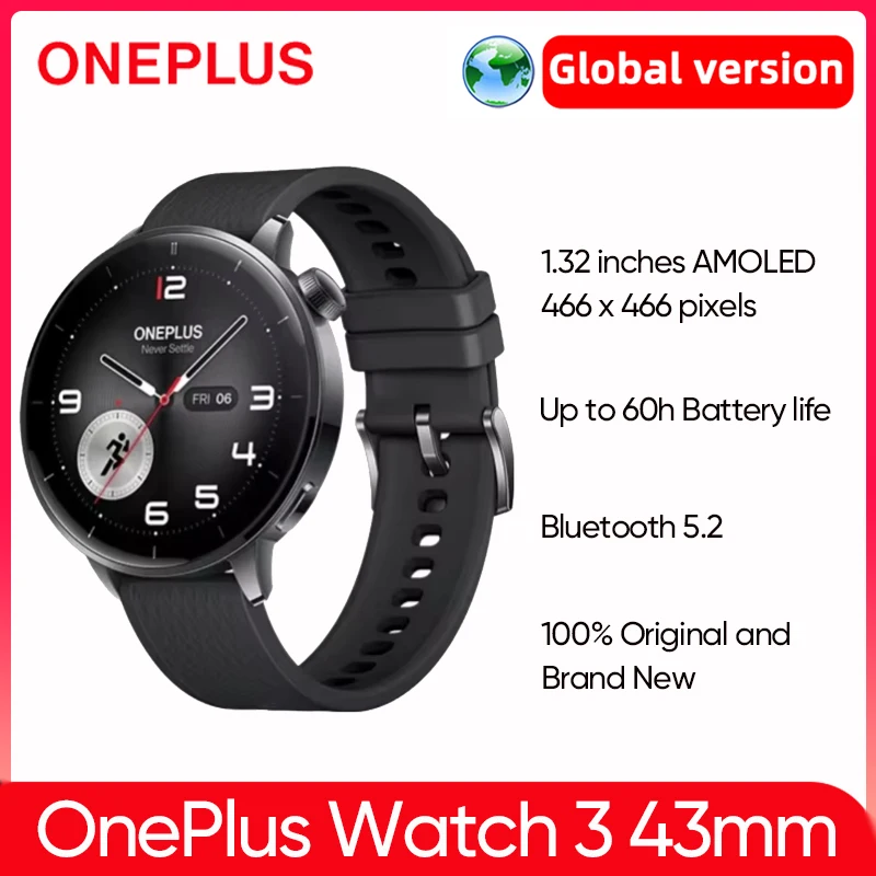 

Global Version OnePlus Watch 3 43mm Smart Watch NFC 1.32" AMOLED Screen Snapdragon W5 Bluetooth Calling Health Tracking