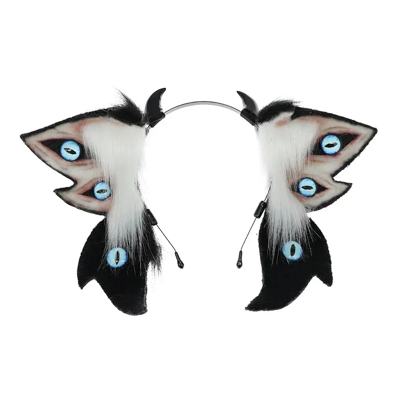 New Arrival Halloween Devil Ears Headdress Comic-con Costume Simulation Animal Eyes Plush Ears Hairband Black Hair Accessories