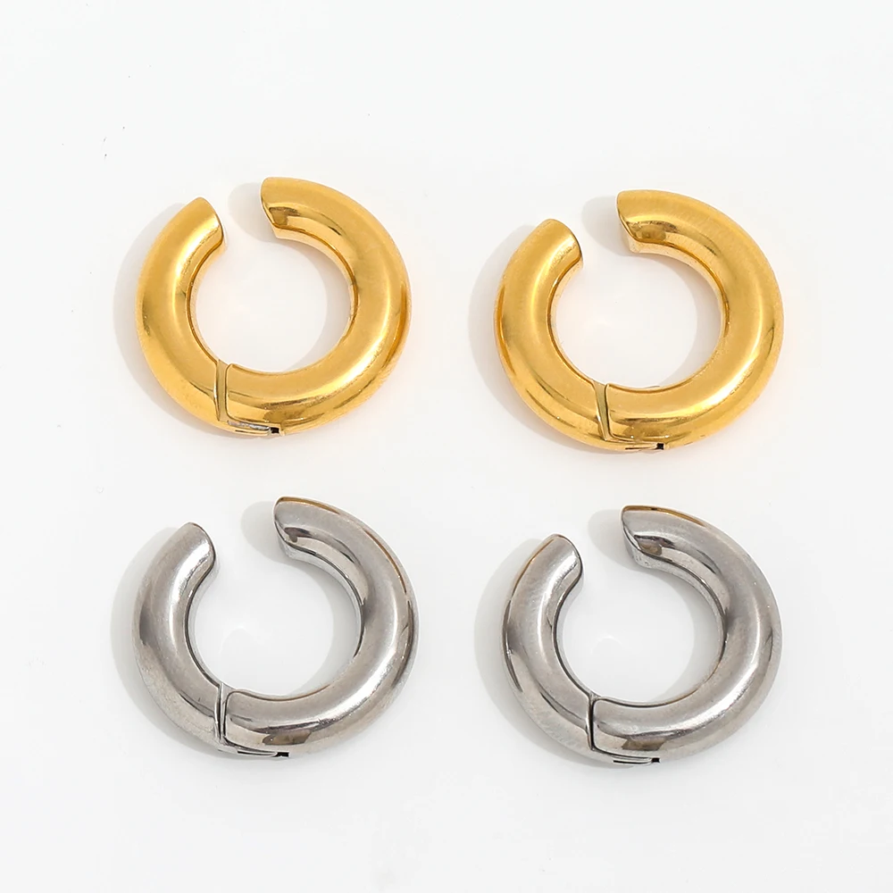 Joolim Jewelry High End PVD Wholesale Drop Shipping Supplier Minimalist Smooth Circle Huggie Earring for Women