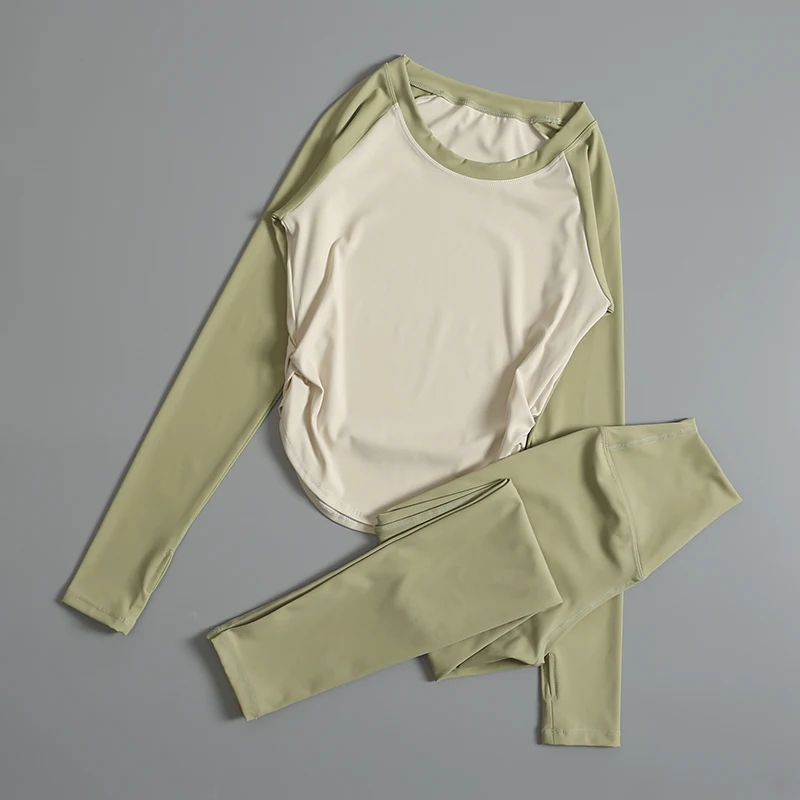 

Sports long-sleeved T-shirt women's suit sexy tight height elastic yoga suit professional morning jogging breathable