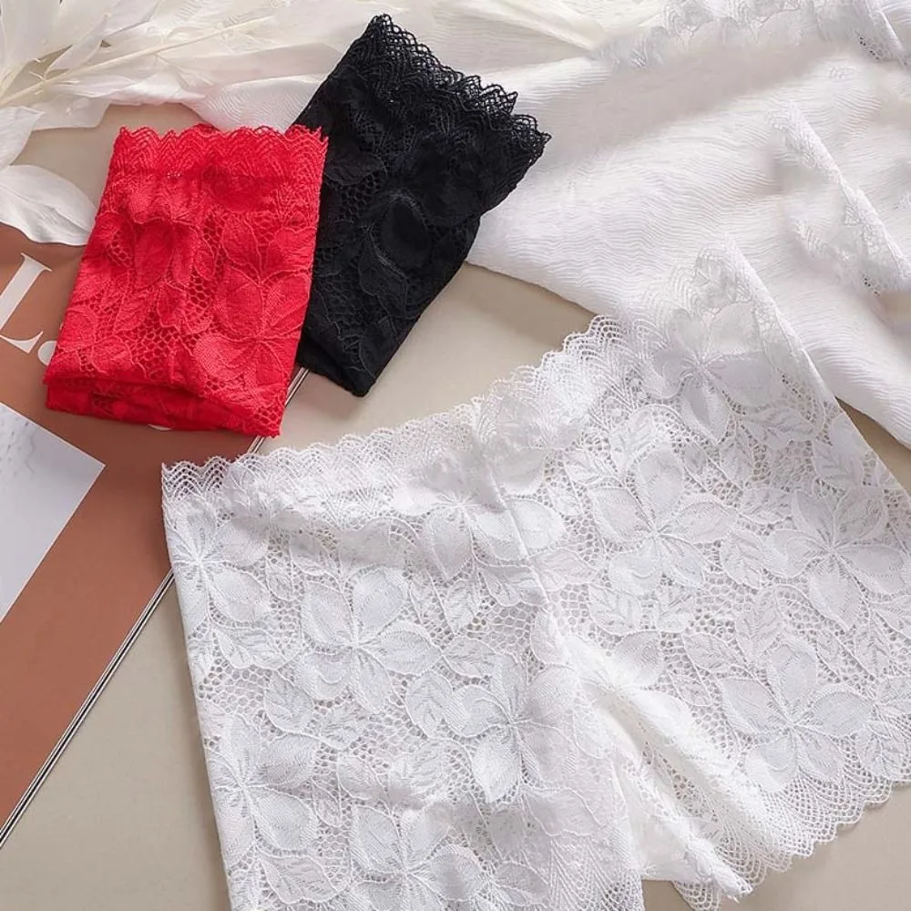 

Mid Waist Lace Mesh Floral Hollow Out Panties Transparent Thin Women's Anti-glare Safety Pants Female Lingerie Solid