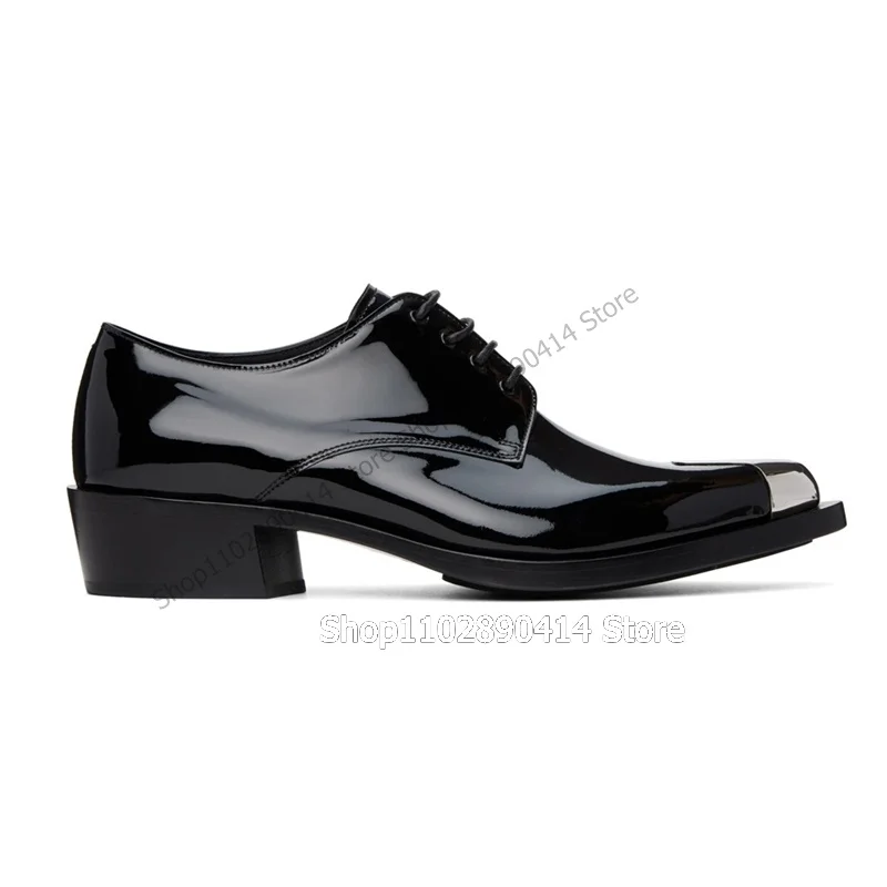 Black Patent Leather Silver Pointy Toe Men Shoes Fashion Lace Up Male Shoes Luxury Handmade Party Banquet Office Men Dress Shoes